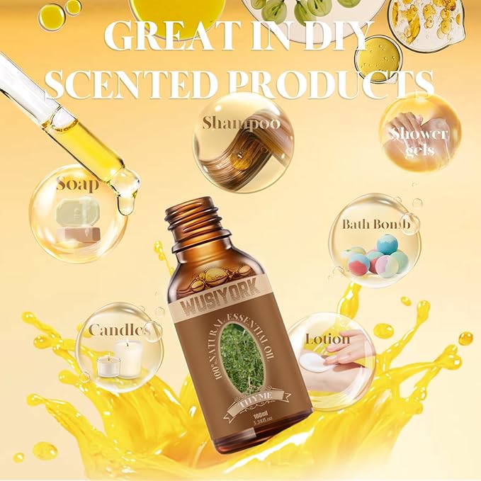 Thyme Essential Oil 100ML - 100% Pure and Natural Therapeutic Grade Oils for Aromatherapy Diffuser - 3.4 Fl Oz/Thyme