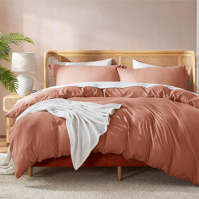Nestl California King Duvet Cover Set with Comforter Insert - Rust 4 Piece 104x98 Duvet Cover & 2 Pillow Shams with White Quilted Down Alternative Comforter, Ultra Soft, All Season