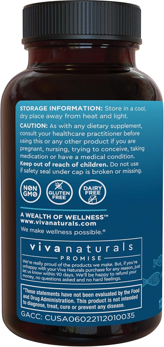 Viva Naturals Omega 3 Fish Oil Supplement for Women and Men - 2500 mg Triple Strength Fish Oil per Serving with Omega 3 Fatty Acids Including EPA, DHA DPA - 120 Pescatarian-Friendly Softgels