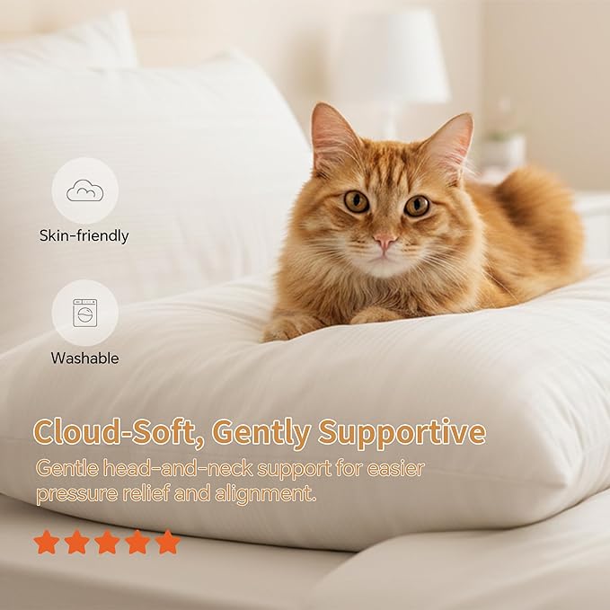 Pillows Queen Size Set of 2, Queen Pillows Set of 2 with Adjustable Down Alternative Polyester Fiber Fill, Hotel-Quality Comfort for Side, Back & Stomach Sleepers