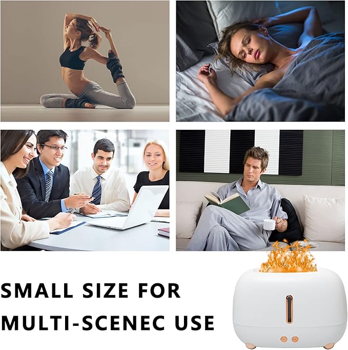 Cute Multicolored Flame Diffuser Humidifier,Essential Oil Aroma Therapy Diffuser with Waterless Auto-Off Protection,Fire Air Diffuser for Home Office Bedroom (White)