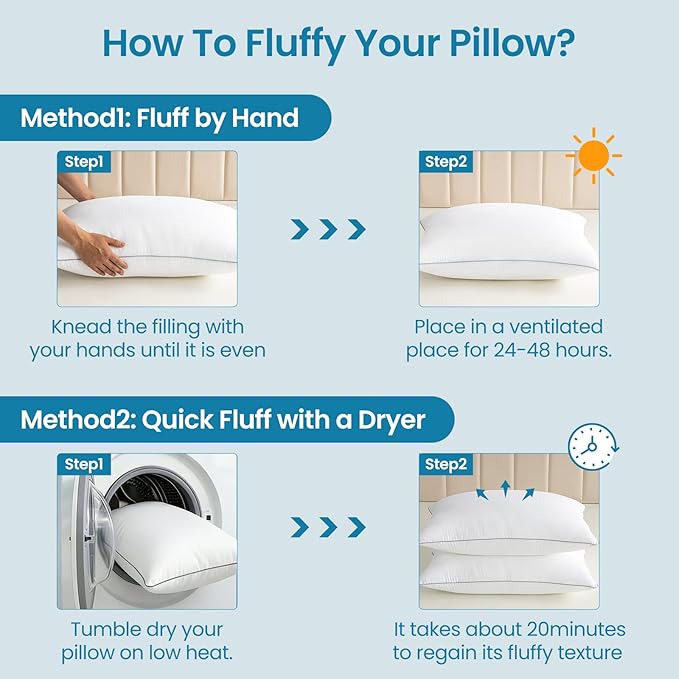 Adjustable Bed Pillows for Sleeping - Pillows Standard Size Set of 2, Soft & Fluffy Down Alternative Fill, Zippered Hotel Quality Pillows with Gray Piping, 110GSM Premium Cover, CertiPUR-US