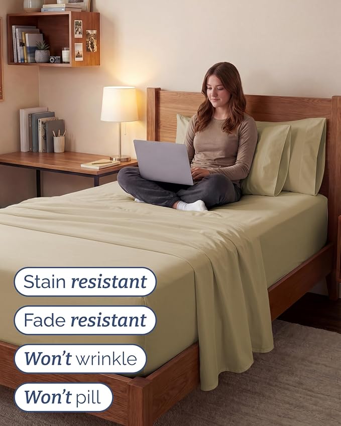 Extra Deep Twin XL Sheet Set - 4 Piece Breathable and Cooling Sheets - Hotel Luxury Bedding for Women, Men, Kids & Teens - Easy & Secure Fit - Soft, Wrinkle Free and Comfy - Extra Deep Pockets - Beige
