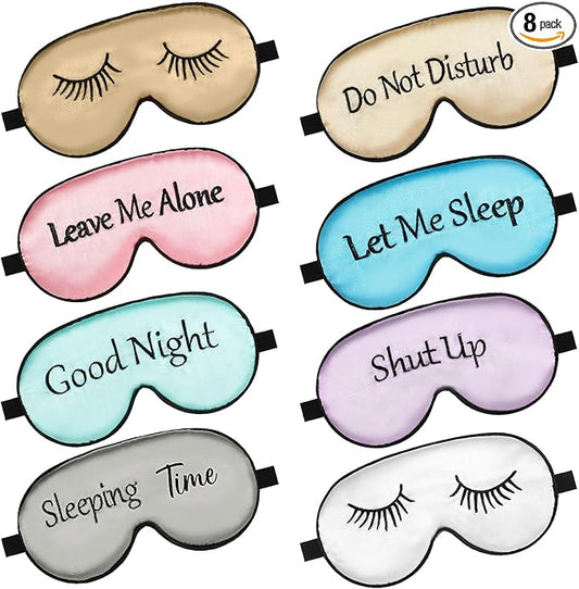 8 Pieces Funny Sleep Mask Silk Eye Mask with Adjustable Strap Soft Cute Blackout Blindfold Eye Cover for Women Men Full Night's Sleep, Travel, Nap, Meditation(Elegant Colors)