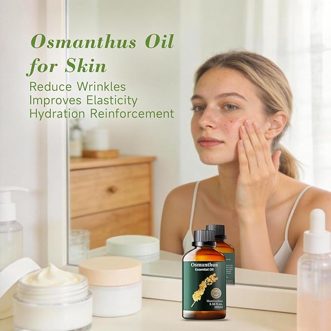 Osmanthus Essential Oil, Pure Osmanthus Oil Mumianhua Rare Floral-Apricot Scent for Luxurious Diffuser, Skin Care & Aromatherapy, Promotes Relaxation & Glowing Skin, 3.38 Fl Oz