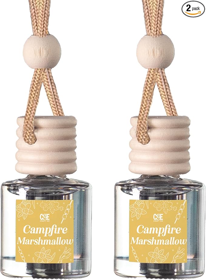 C&E Craft Co Hanging Car Air Freshener Diffuser 2 Pack, Long Lasting Fragrance Oil Car Freshener, Glass Bottle Auto Air Freshener, Made in USA (Campfire Marshmallow)