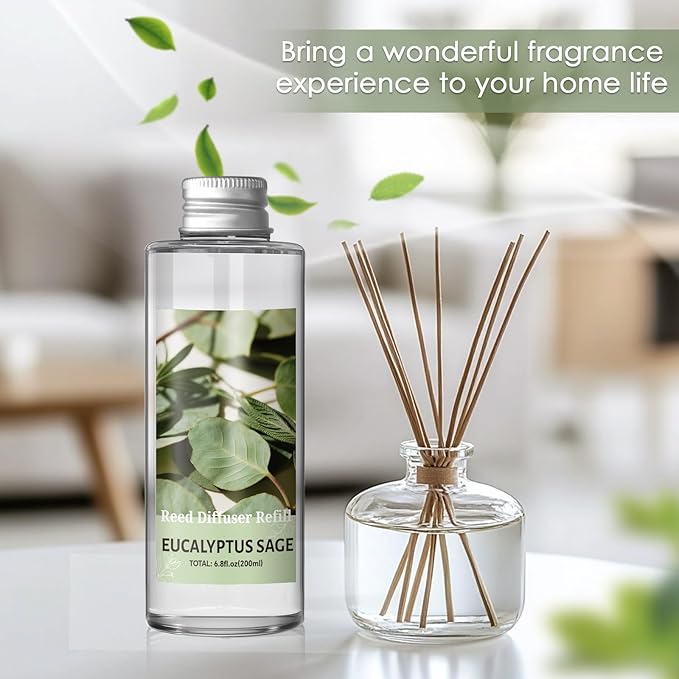 SCENTORINI Reed Diffuser Oil Refill, Eucalyptus Sage Diffuser Oil 6.76 Fl Oz, Natural Scented Essential Oil Refill Long Lasting Home Fragrance for Room Spa Aromatherapy Bathroom Home Decor