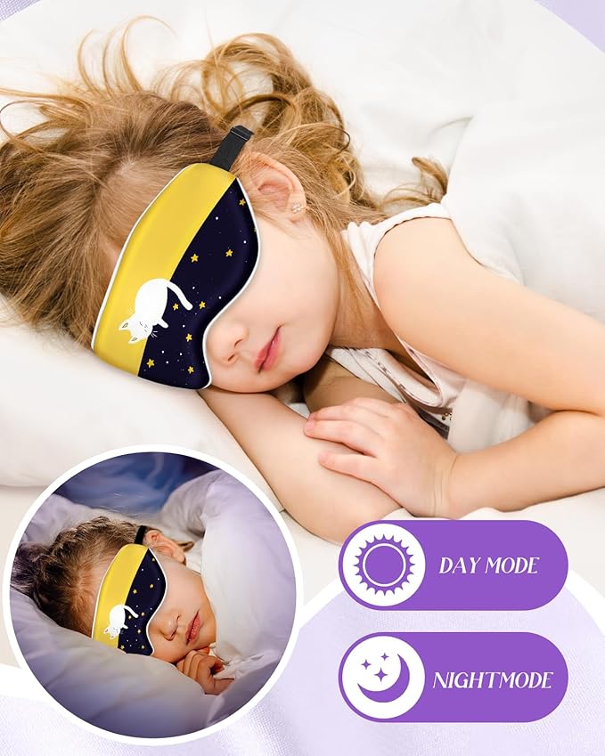 Miss Adola Sleep Mask for Kids - Cute Kawaii Cartoon Silk Sleeping Mask with Adjustable Strap Soft Smooth Light Eye Mask for Sleeping Silk Kids Eye Cover for Boys Girls Teens, Sleep Cat