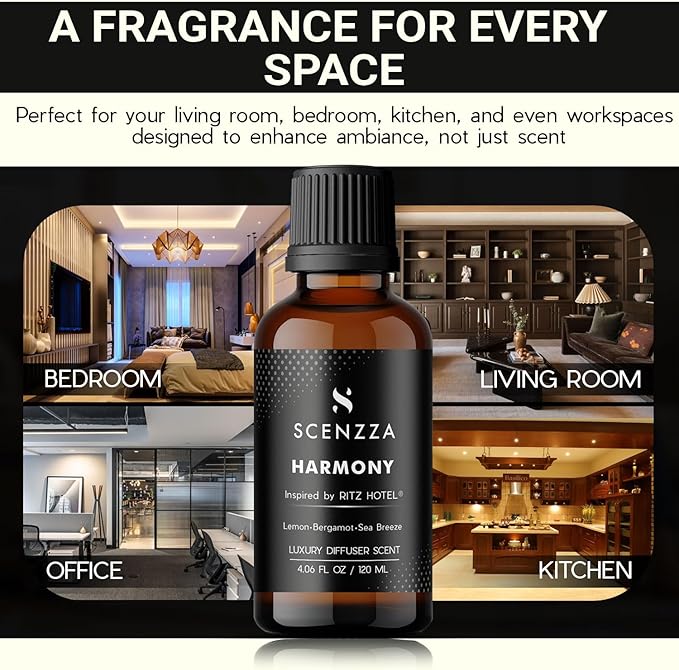 Harmony Diffuser Scent Inspired by The Ritz Carlton, Fresh Coastal Fragrance with Jasmine, Bergamot & Lemon, Luxury Scent Suitable for Ultrasonic and Waterless Diffusers - 120 Ml, 4.06 Fl Oz