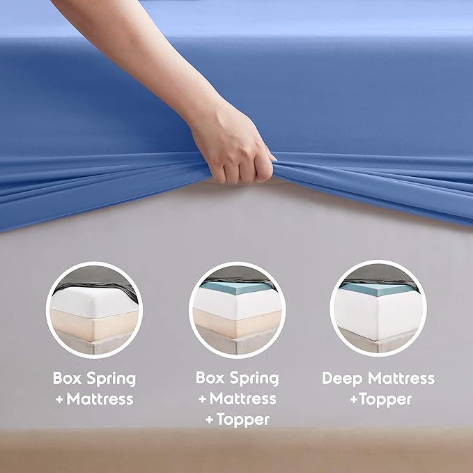 Nestl Extra Deep Twin XL Sheet Set - 4 Piece Breathable & Cooling Sheets - Hotel Luxury Bedding Set w/18-24 Inch Deep Pockets - Easy & Secure Fit - Super Soft, Wrinkle Free & Comfy - Calm Blue