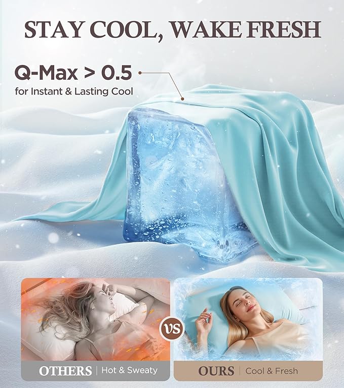 Instant Chill Cooling Pillowcase for Hot Sleepers, 2% HA Infused Pillowcase Hydrates Skin & Hair, Reduces Wrinkles & Frizz, Softer Than Silk Pillow Cases, Pillow Covers Standard (Mint Blue, 1 Pack)