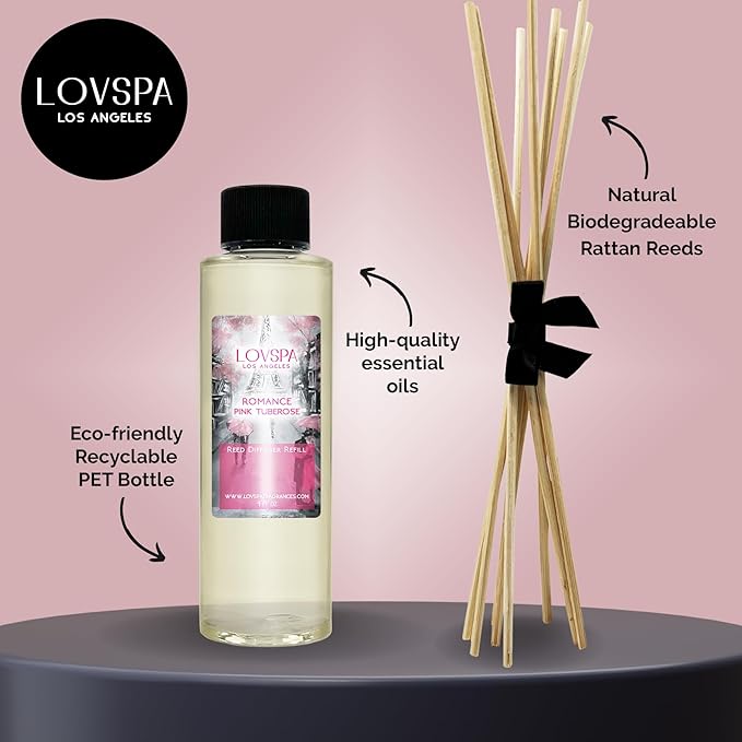 Romance Pink Tuberose Diffuser Oil - Luxury Essential Oils for Diffuser Refill & Air Freshener Room Spray - Long-Lasting & Natural Home Fragrance, Scented Oil for Diffusers, USA Made, 4oz