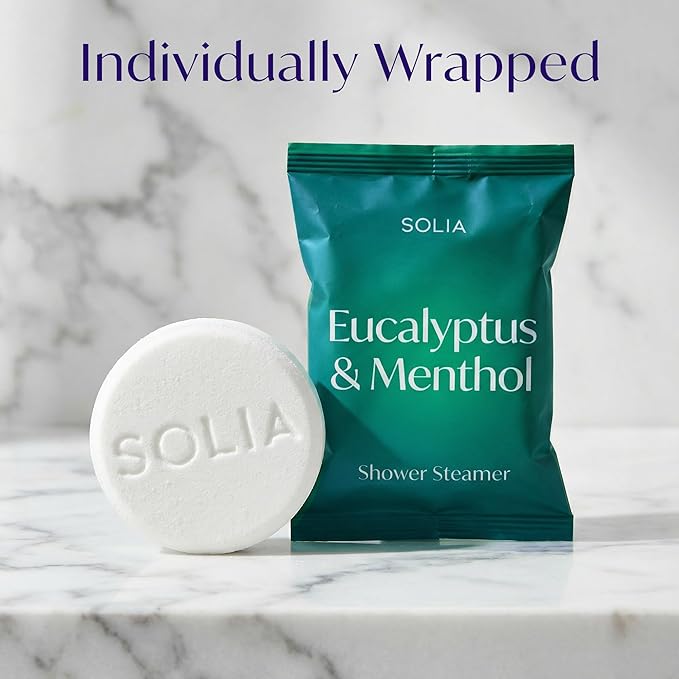 Solia Shower Steamers Eucalyptus and Menthol 7-Pack - Patent-Pending - Real Essential Oil Eucalyptus Shower Bombs Gift Set, Menthol Tablets, Spa Steamers Aromatherapy Selfcare Bath Gifts for Women