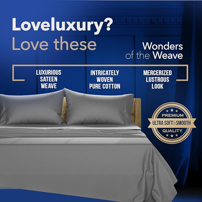 TEXAS LINEN CO. 100% Egyptian Cotton Standard/Queen Size Pillow Cases Set of 2-1000 Series Lonestar Lovin' Pillow Cover (Dark Grey), Cooling Pillowcases Set of 2 for Standard/Queen Pillows