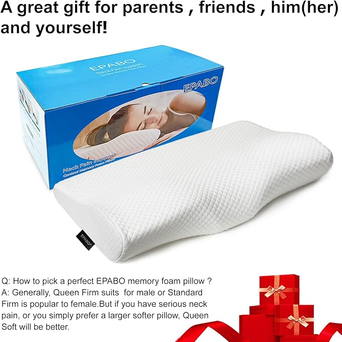 EPABO Contour Memory Foam Pillow Orthopedic Sleeping Pillows, Ergonomic Cervical Pillow for Neck Pain - for Side Sleepers, Back and Stomach Sleepers, Free Pillowcase Included (Firm & Standard Size