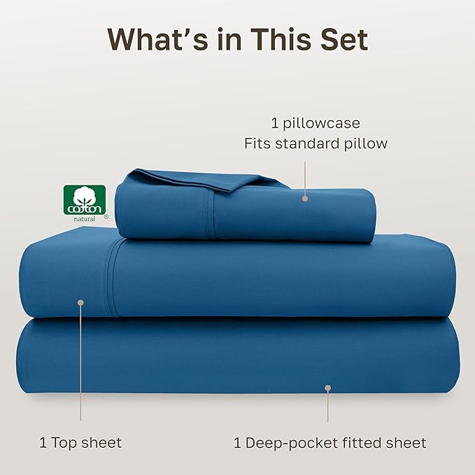 California Design Den Soft Twin XL 100% Cotton Sheet Sets, 400 Thread Count Good Housekeeping Award Winner, Silky Smooth Sateen Weave, Breathable and Durable Twin XL Bedding Set - Cobalt Blue