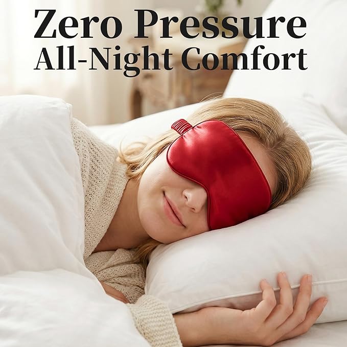 ZLYC 100% Mulberry Silk Sleep Mask Pressure-Free Eye Cover Soft Light Blocking Blindfold for Travel & Nap, Solid Wine Red