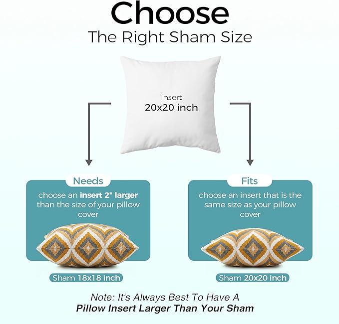 puredown® 20x20 Throw Pillow Inserts, Pack of 1, Indoor Decorative Down Alternative Throw Pillows for Couch, Sofa & Bed – Supportive & Fluffy