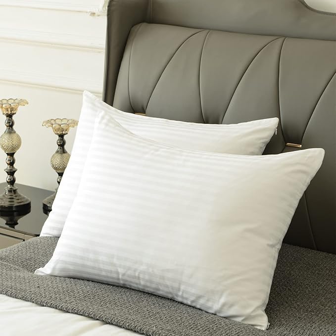 100% Cotton Pillow Protectors with Zipper Queen Size, White Pillow Cases Set of 2 for Home & Hotel, Sateen Soft Cooling Hidden Zippered Pillow Case Protector for Hair & Skin, 20x30 in