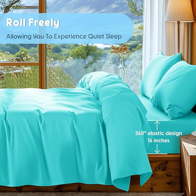 SONORO KATE 100% Egyptian Cotton Sheets Set - 1000 High Thread Count, Luxury 5-Star Hotel Sateen Bed Sheets, Soft, Breathable Long Staple Sheets, Fit up to 16" - 4 PC (Seafoam,King)