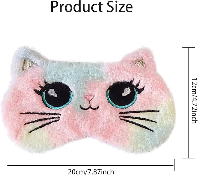 Cute Animal Sleeping Mask Soft Plush Blindfold Cute Rabbit Panda Koala Eye Cover Eyeshade for Kids Teens Girls Women (Big Eyes Cat)