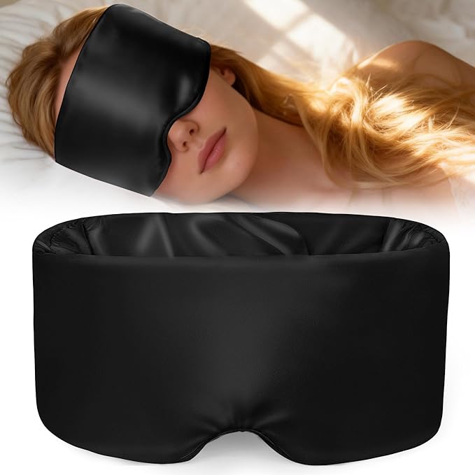 Weighted Eye Mask for Sleeping, Silk Sleep Mask for Side Sleeper with Adjustable Buckle, 100% Blockout Design, Ideal for Meditation, Relaxation and Travel, with Storage Pouch (Black)