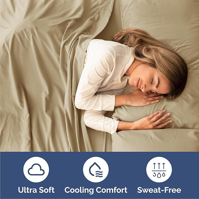 Queen 6 Piece Sheet Set - Comfy, Breathable & Cooling - Hotel Luxury Bedding for Women, Men, Kids, Teens and Children - 1 Flat & 1 Fitted Sheet & 4 Pillowcases w/ Deep Pockets - Wrinkle Free - Beige