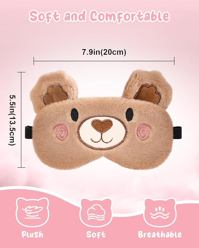 Miss Adola Sleep Mask for Kids - Valentines Gift for Kids Cute Plush Fuffy Sleeping Eye Cover Kawaii Soft Eyeshade Animal Eye Blindfold for Girls Boys Teens with Adjustable Strap, Bear