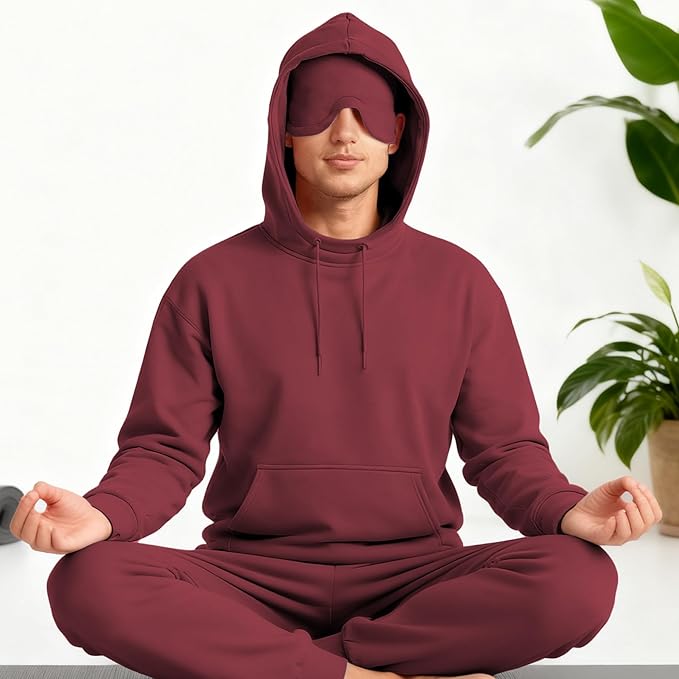 Ainangua Mens Oversized Pullover Essentials Hoodie with Eye Mask Built In Comfor Airplane Mode Travel Sleep Wearable Blanket