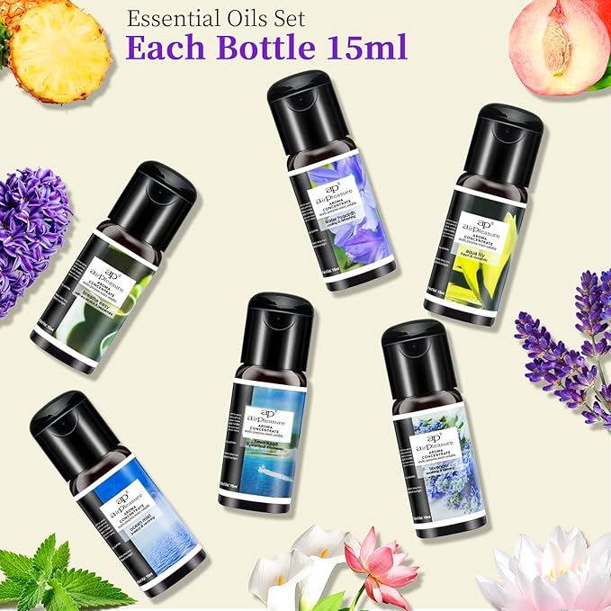 Reborn Essential Oils Set, 6x15ml Fragrance Oils Kit for Diffuser, Humidifier, Aromatherapy, Air Purifier - Aqua Lily, Water Hyacinth, Breathe Easy, Ocean Mist, Neverland, Lavender