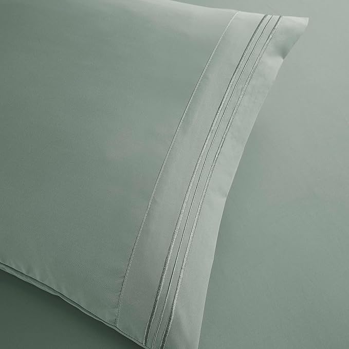 Clara Clark Bed Sheets, Premier 1800 Series Bed Sheet Set, Deep Pocket, Wrinkle, Fade, Stain Resistant, Luxury Soft Bedding Sheets & Pillowcases, Split King, Ice Green