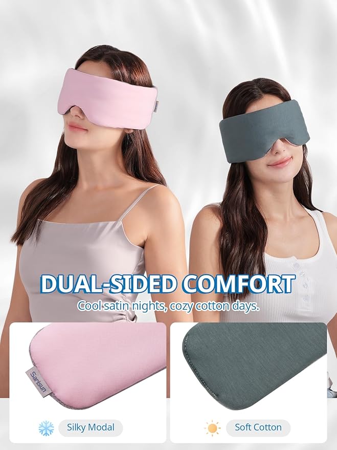 SARISUN Sleep Mask,Eye Masks for Sleeping,for Women/Men/Nap/Travel/Yoga, Dual-Side Blackout Eye Covers for Side Sleeper,No Strap Desigh,Adjustable Band,Pressure-Free,Wrapped Around Dark Purple