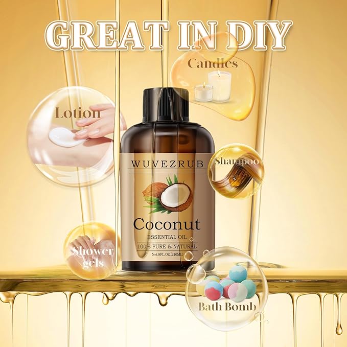 Coconut Essential Oil 240ML - 100% Pure and Natural Oils for Aromatherapy Diffuser - 8 Fl Oz/Coconut