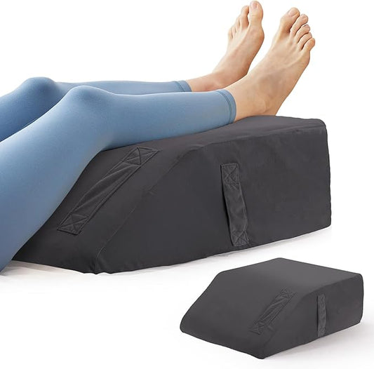 BIEEZZK Leg Pillow Elevation Blood Circulation, Leg Elevating Pillows for After Surgery, Sleeping, Memory Foam Wedge Pillow for Legs Swelling, Foot Knee Pillow for Back Pain, 23.6×16.8×8in Velvet Grey