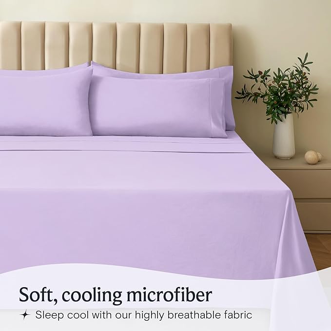 LuxClub Twin XL Sheets - Soft Twin Bed Sheets for-Boys-and-Girls-3 PC Deep Pockets 18" Eco Friendly Wrinkle Free-Kids-Fitted Sheets Machine Washable Hotel Bedding Silky Soft - Lavender Twin XL