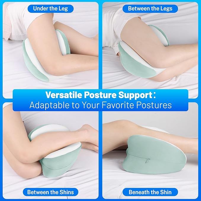 Knee Pillow for Side Sleepers, Leg Pillow with Washable Cover, Memory Foam Leg Pillow for Side Sleeping, Heart-Shape Cushion for Hip, Back & Sciatica Pain Relief, Green