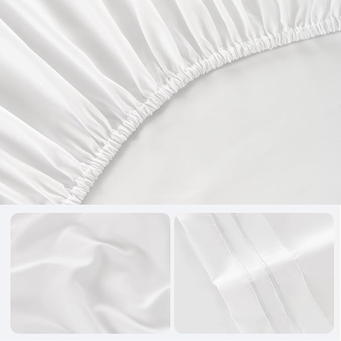 ROSE&RISY White Queen Sheet Set, 4 Pieces Soft Bedding Queen Sheet Set, Breathable and Cooling Sheets, Deep Pocket with 1 Fitted, 1 Flat, 2 Pillow Cases (White, Queen Size)