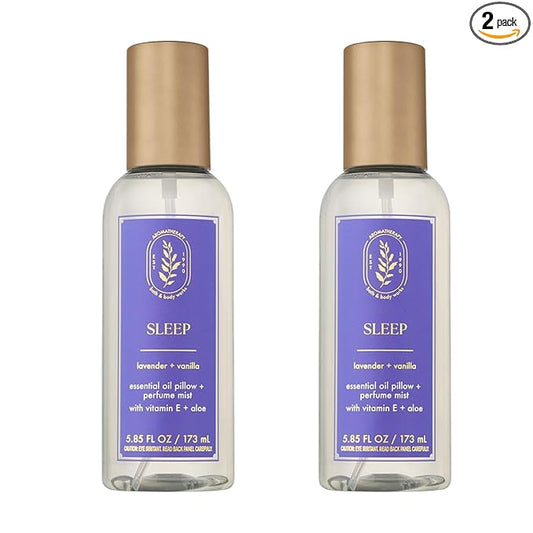 Bath & Body Works Aromatherapy Lavender Vanilla Essential Oil Mist, Body Spray with Vitamin E and Aloe, Pillow Spray for Calming Bedtime Relaxation, 5.3 fl oz - 2 Pack