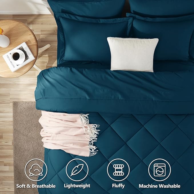 CozyLux Oversized King Comforter Set Lyons Blue - 7 Pieces Bed in a Bag Comforter Set with Sheets, Luxury Soft Bed Set, Bedding Set with Down Alternative Comforter, Sheets, Pillowcases & Shams