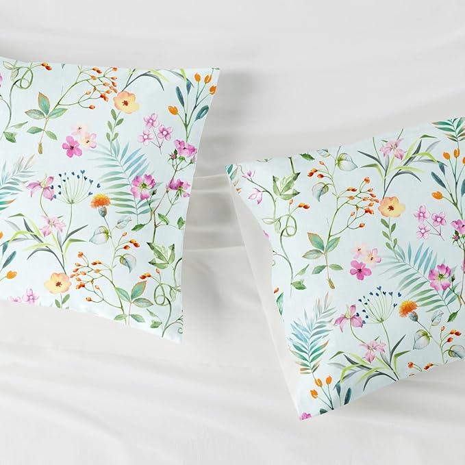 YIYEA Standard Pillow Cases Set of 2, Ultra Soft Double Brushed Microfiber Pillowcases Standard, Floral Bed Pillow Covers, Fade Resistant, Easy Slip-On (20"x26")
