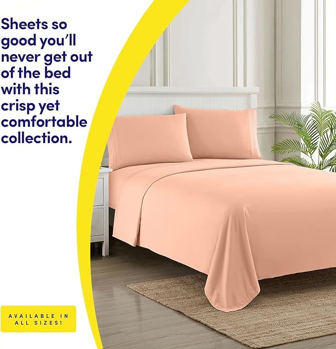 1500 Supreme Collection California King Sheet Sets Peach - Luxury Hotel Bed Sheets and Pillowcase Set for California King Mattress - Extra Soft, Elastic Corner Straps, Deep Pocket Sheets Peach