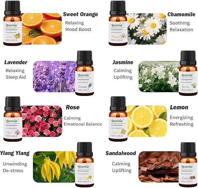Essential Oils Set Acacia Wood Gift Box - Stress Relief Relax Soothe, Top 8 Aromatherapy Oils for Diffuser Hotel Scent Home Fragrance Candle Making - Chamomile, Lavender & More 10ml