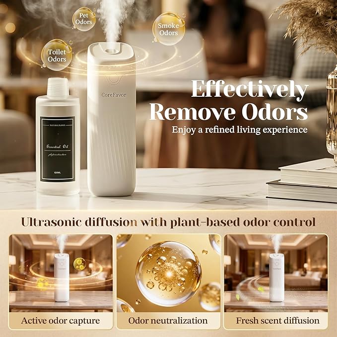 Ultrasonic Aroma Diffuser 2x120ml Essential Oil, Portable Battery-Operated Cold Air Aroma Scent Machine, 4 Adjustable Intensity Levels, Quiet Diffuser for Bedroom Office Bathroom Car