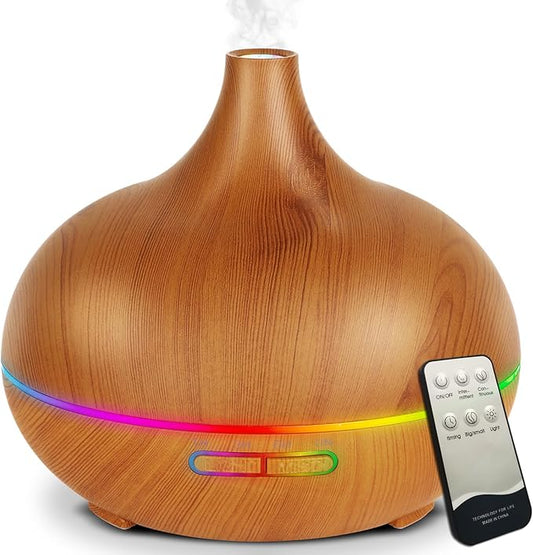 Aroma Diffuser for Essential Oils，550ml Aromatherapy Diffuser Ultrasonic Cool Mist Humidifier for Home with 7 Light Colors, 4 Timer Setting, Waterless Auto Off