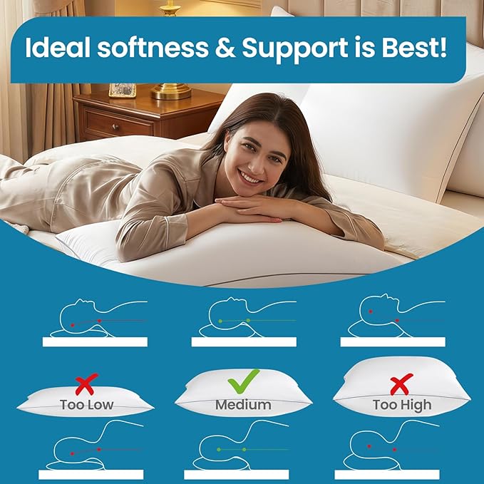 FP FLEXPEDIC Adjustable Bed Pillows for Sleeping - King Size Pillows 2 Pack, Soft & Fluffy Down Alternative Fill, Zippered Hotel Quality Pillows with Gray Piping, 110GSM Premium Cover, CertiPUR-US