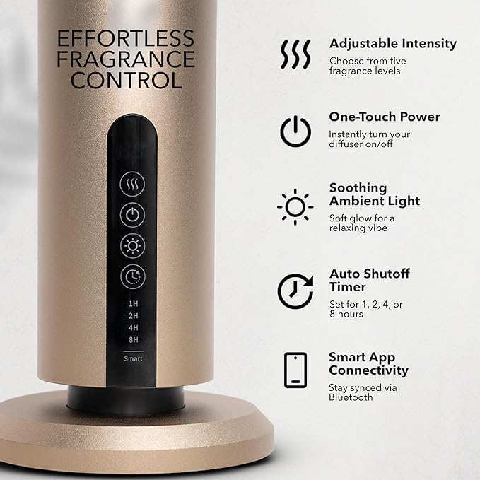 Breeze Wireless Scent Diffuser, Essential Oil Included – Bluetooth & App Control, 1200 Sq Ft Coverage, No Residue, Safe for Kids & Pets, Home, Office & Spa, Gold