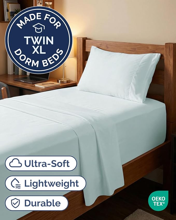 Extra Deep Twin XL Sheet Set - 3 Piece Breathable & Cooling Bed Sheets - Easily Fits 18 to 24 inch Mattress - Ultra Soft, Wrinkle & Fade Free w/ Extra Deep Pockets - Hotel Luxury Bedding - Ice Blue
