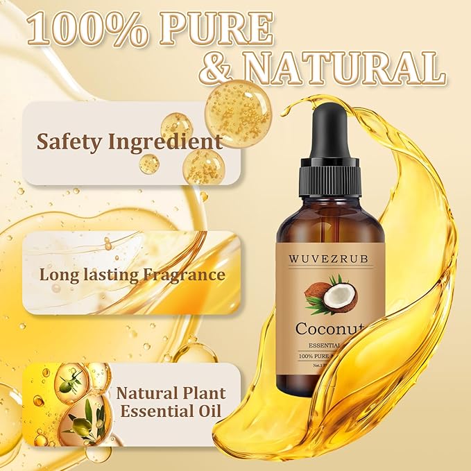 Coconut Essential Oil 60ML - 100% Pure and Natural Oils for Aromatherapy Diffuser - 2 Fl Oz/Coconut