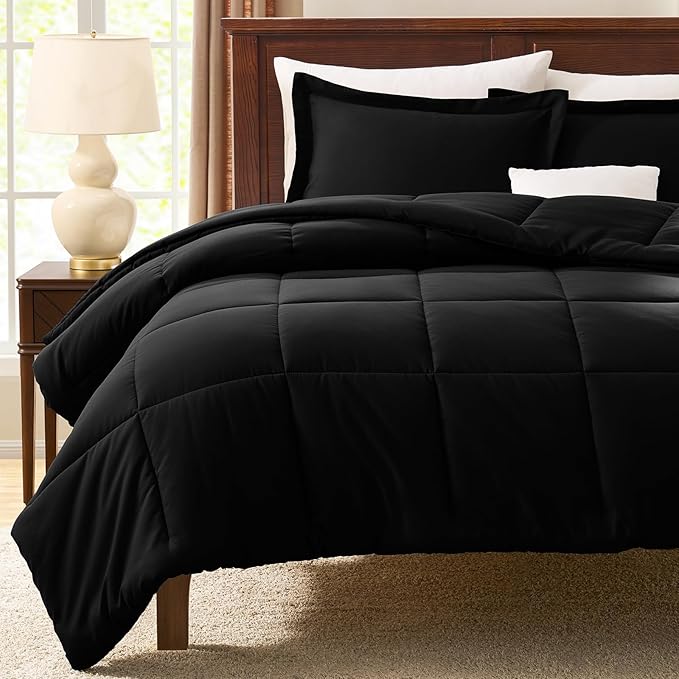CozyLux Oversized Queen Comforter Set, 3 Pieces Black 98x98 Box Stitched Design Soft Bedding Set, All Season Lightweight Breathable Bed Set with 1 Down Alternative Comforter and 2 Pillow Shams