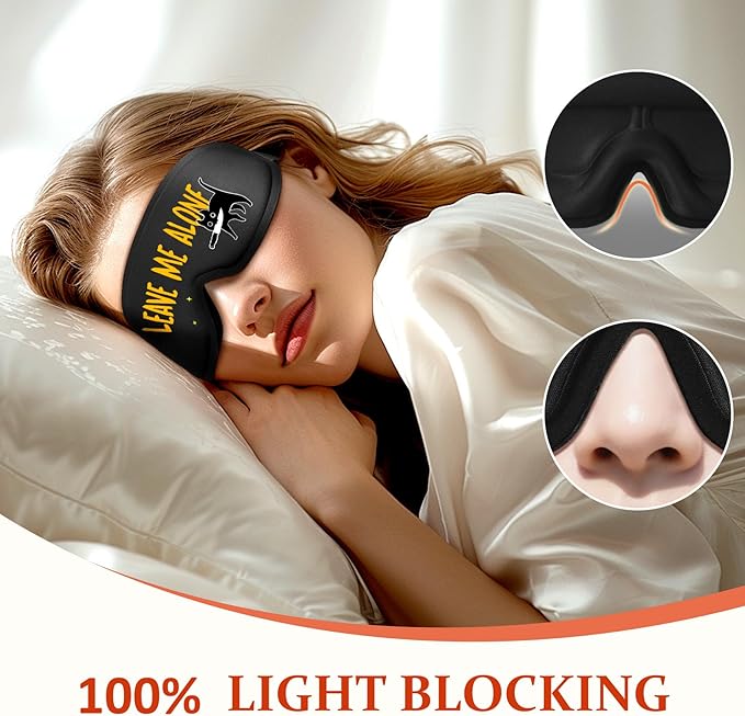 Funny 3D Zero Pressure Sleep Eye Mask for Men Women Side Sleeper, Adjustable Blackout Soft Breathable Eye Masks for Travel Nap Night Sleep, Humorous Gift Stocking Stuffers (Leave ME Alone)